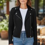 Bernardo Genuine Leather Moto Jacket Knit Sleeves Black Cropped Medium  Photo 1