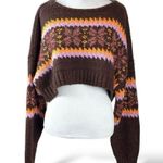 Urban Outfitters Turner Cropped Fair Isle Chunky Knit Sweater Brown Large NEW Photo 2