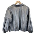 St. John  Leather Jacket Womens Large Pearlized‎ Steel Gray Quiet Luxury Old Money Photo 2