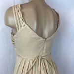 Tan Cotton Crochet Lace Trim Long Sleeveless Maxi Dress M Size M Photo 3