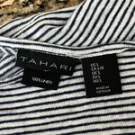 Tahari Shirt V Neck 100% Linen T-Shirt Striped Sz Large Nautical Neck Preppy Photo 6