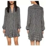 Free People  Dress S Small Gray Floral Long Sleeve Ruffle Hem‎ Boho Shirt Dress Photo 1