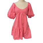 Shore Women's Puffed Sleeve Cut Out Back Mini Dress Pink‎ Size M NWT Round Pink Size M Photo 1