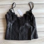 Nasty Gal Eyelash Lace Trim Detail Faux Leather Cami Top Black Size 4 NWT IN PKG Photo 3