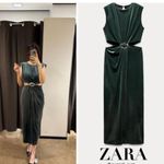 ZARA NWT  Velvet Light Green Cut Out Buckle Dress Size Small Photo 3