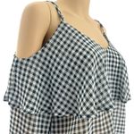 Ten Sixty Sherman LARGE Black White Sheer Gingham Plaid Cold Shoulder Top Photo 1