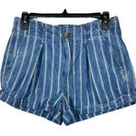 American Eagle SZ 4 Paperbag Jean Shorts Striped Cuffed Hi-Rise Pockets Pleated Photo 0