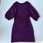 KLD Signature  V Neck Drape Shoulder Puff Sleeve Loose Fit Mini Dress Purple L Photo 2