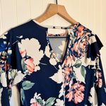 Annabelle Womens Floral 3/4 Sleeve Dress with Ruffled Shoulders & Pockets Size S Blue Photo 4