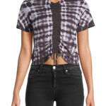 MONROW Cropped Tie Dye Babydoll Tee Short Sleeve Drawstring Gray Size XS New Photo 0