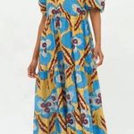 Oliphant Midi Dress with Puff Sleeves and Floral Pattern Patola Mustard Yellow Photo 0