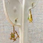 Gold Tone Geometric Jade Drop Earrings Dangle Statement Modernist Good Luck Photo 4