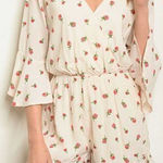 Molly green Rose Print Floral Ruffle Cream 3/4 Sleeve Romper Sz L Photo 0