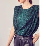 DO+BE Sequin Jewel Green Shoulder Pad Tank Top Photo 5