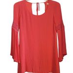 Double Zero  coral embroidered lace bell sleeve Boho western linen shift dress Photo 0