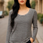 Striped‎ Long Sleeve Top 3X Black White Ribbed Knit Casual Everyday Size undefined Photo 0