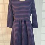 Anthropologie Maeve 3/4 sleeve red n blue ribbed knit fit n flare dress with poc Photo 0