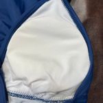 Cupshe New Bikini Womens Medium Navy Plunge Bikini Top Striped Bottom Flaw Photo 2