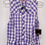 Purple & White Gingham Checked ModCloth Dress by Ixia Western Sleeveless Cowgirl Size L Photo 6