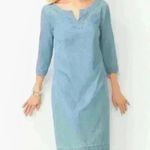 Talbots  Women’s Blue Jean Cotton Denim 3/4 Sleeve Scallop Shift Dress Size 6 Photo 7