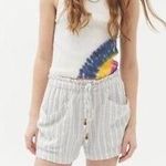 Urban Outfitters NWT! River White Blue Striped LINEN Shorts Beaded Drawstring M Photo 1