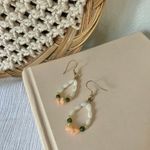 Pink & Green Stone Pearlescent Bead Oval Dangle Earring Vintage “Maja” Feminine Coastal Jewelry Photo 8