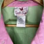 Quacker Factory  XL Lime Green Lightweight Denim Jacket Pink Rhinestone Trim Photo 2