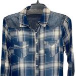 BLANK NYC  Womens Plaid‎ Denim Long Sleeve Cotton Shirt Blue Size XS NWT Photo 1