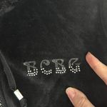 BCBGMAXAZRIA Velour Black Zip Hoodie spell out logo crystal bling Y2K size S Photo 4