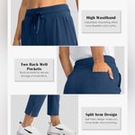 NWT Women's Navy Pants Pockets 7/8 Stretch High Waisted Sweatpants Athletic XXL Blue Photo 3