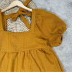 Bohme Cable Knit Square Neck Puff Sleeve Babydoll Open Back Mini Dres Boho XL Photo 4