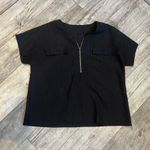 SheIn  Curve Plus Size 3XL Plain Solid Black Short Sleeve Blouse with Zipper Photo 0