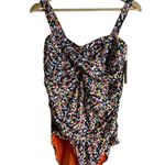 Anne cole Twist Front Shirred Confetti Multicolor One Piece Swimsuit Plus 18W Photo 3