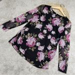 NWT 3rd + Malt Sheer Mesh Floral Top Longsleeve Ruched Side Dark Romantic Size L Black Size L Photo 1