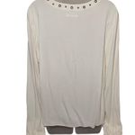 Tularosa Rosario Long Sleeve Beaded Lace Up Split Plunge Neck Crepe Top Off White Cream Photo 3