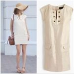 J.Crew Beige Shimmer Metallic 100% Linen Shift Dress Gold Grommets Size 8 Med M Photo 1