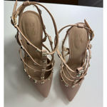 mix no. 6 Nude Studded Patent Leather Caged Strappy Pointed Toe Heels Sz 11 Photo 6