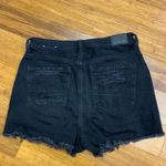 American Eagle Mom Short Size 4 Black Denim Distressed Frayed Comfort Stretch Photo 1