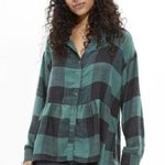 American Eagle  Oversized Green & Black Buffalo Plaid Babydoll Flannel Shirt Sz S Photo 0