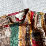 Vintage French Script 80s Satin Brocade Funky Blouse Tan Size 8 Photo 2