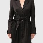 Misha Teagan Black Long Sleeve Blazer Collar Tie Waist Satin Mini Dress Size 10 Photo 0