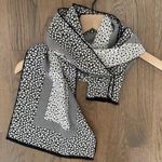 Bill Blass Vintage Ditsy Floral Print Oblong Rectangle Scarf Black and Cream 57" Photo 0