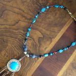 Handcrafted southwest style natural stone leather fringe medallion necklace Photo 5