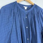 J.Crew Point Sur Peasant Top Womens L Blue Boho Long Sleeve Windowpane Button Photo 3
