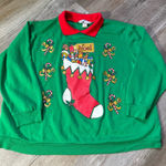 Blair VTG  NOEL Festive Green Christmas Sweater Stocking Red Collar Size XL Photo 0