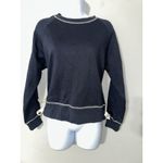 ELLIOTT LAUREN Side Tie Crewneck Frenchie Ribbed Hem Sweatshirt Size S Nautical Blue Photo 4