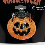 kim rogers New  Halloween Glitter Jack-o-Lantern and Spider Brooch Pin Photo 0