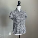 Ann Taylor  |  Black & White Printed Button Down Short Sleeve Blouse Sz 0 Photo 2