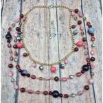 None Pretty Gold Tone Multi Strand Beaded Shades of Pink Boho Necklace 19" Layered Photo 7
