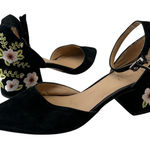Franco Sarto  Sandal‎ Black Suede Floral Embroidered Ankle Strap Heels Womens  9M Photo 0